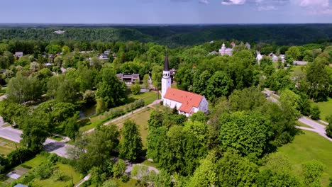 sigulda evangelical lutheran church with iron-concrete tower in sigulda, latvia