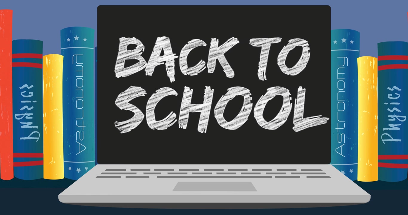 Animation of back to school text on purple background