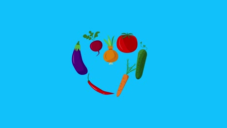 animación en stop motion de dibujos animados verduras planas pantalla azul clave de croma