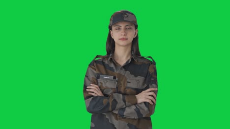 portrait of indian woman army officer green screen