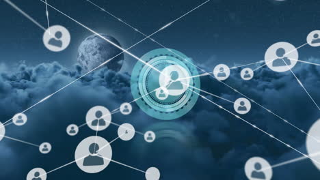 animation of network of connections with people icons over clock