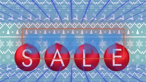 animation of start and sale text over christmas pattern background