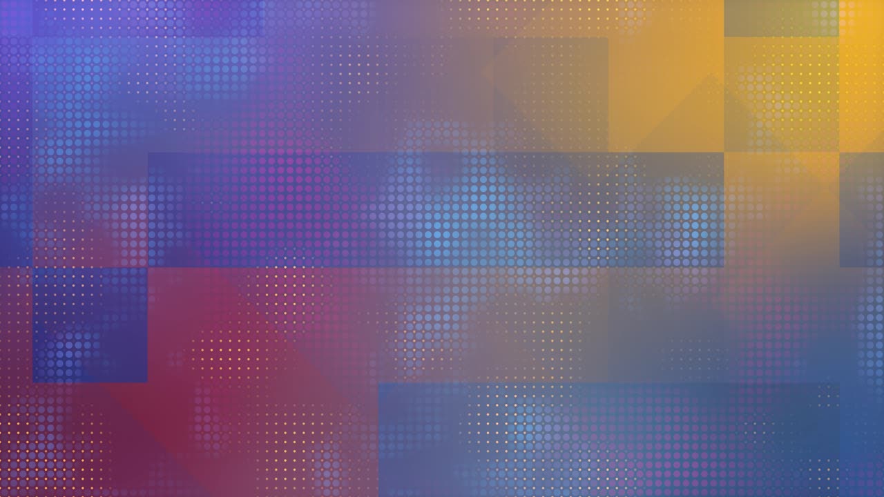 Abstract halftone pattern animation overlaying colorful geometric blocks, vibrant digital background