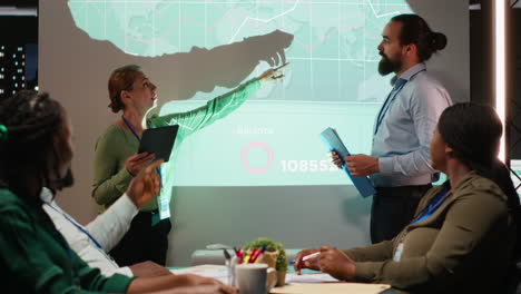 diverse staff from an enterprise sharing data analytics and insights