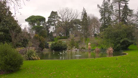 beautiful pond at jardin des plantes d'angers in angers, france - wide