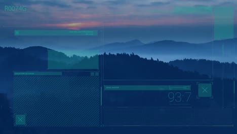 animación del procesamiento de datos financieros sobre el paisaje