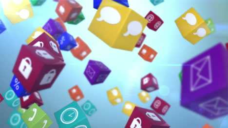 animación del icono en cubos 3d flotando contra un fondo azul