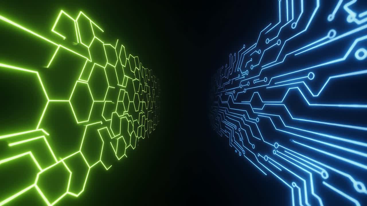 Abstract Glowing Circuit Board and Hexagon Network Animation