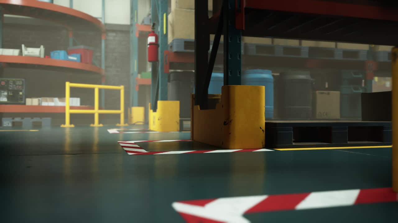 A warehouse with pallets and shelves