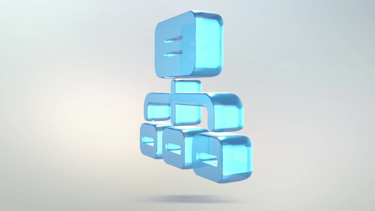 el icono de internet está hecho de vidrio. icono de red giratorio translúcido con canal alfa de color azul verde. aislado en fondo blanco. bucle sin costuras