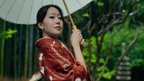 woman in kimono, japanese garden