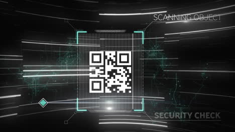 animación del procesamiento de datos con código qr en fondo negro