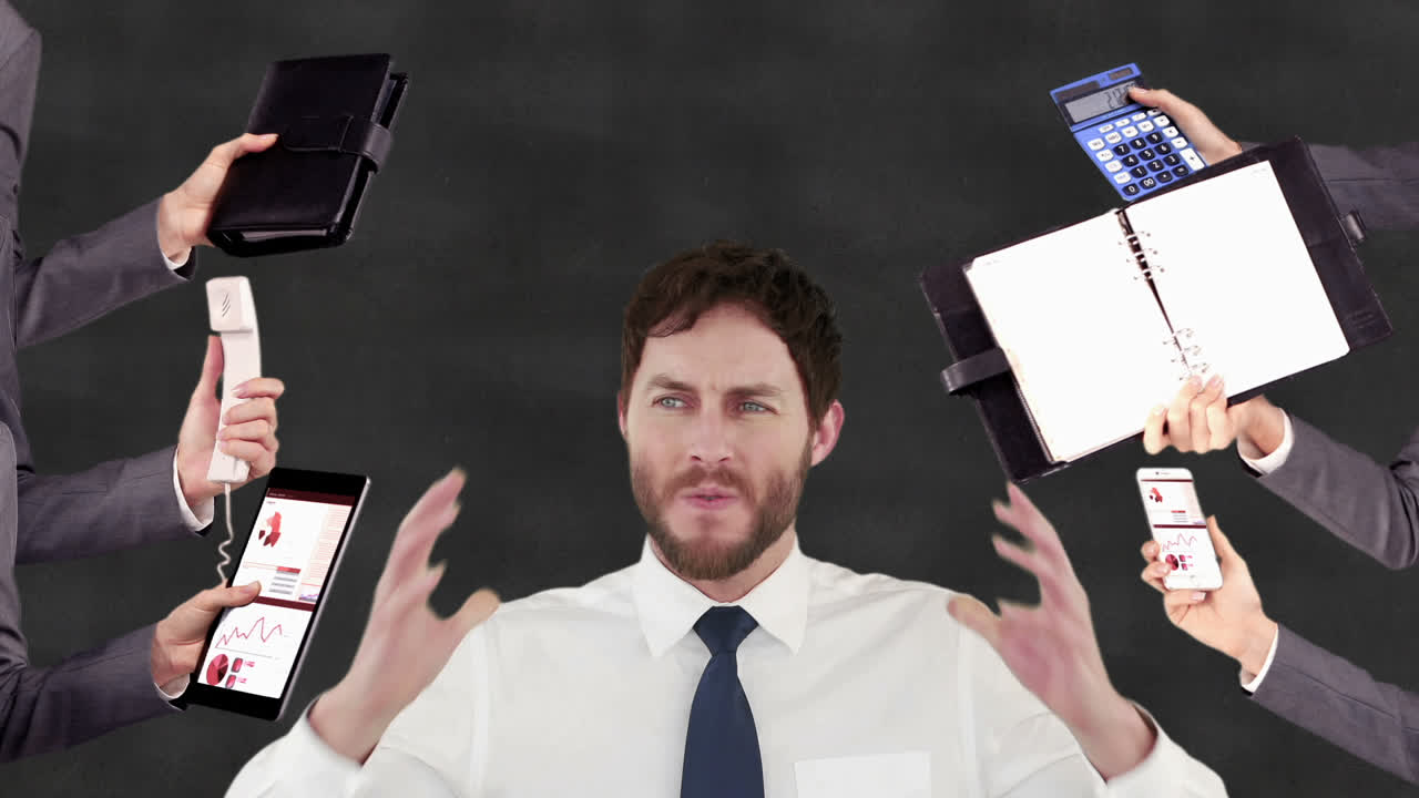 머리에 손을  ⁇ 고 있는 스트레스를 받은 사업가