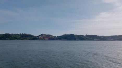 drone shot from the river tejo in lisbon.