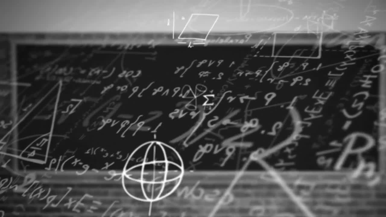 블랙보드 위에 수학 수식과 그래프의 애니메이션