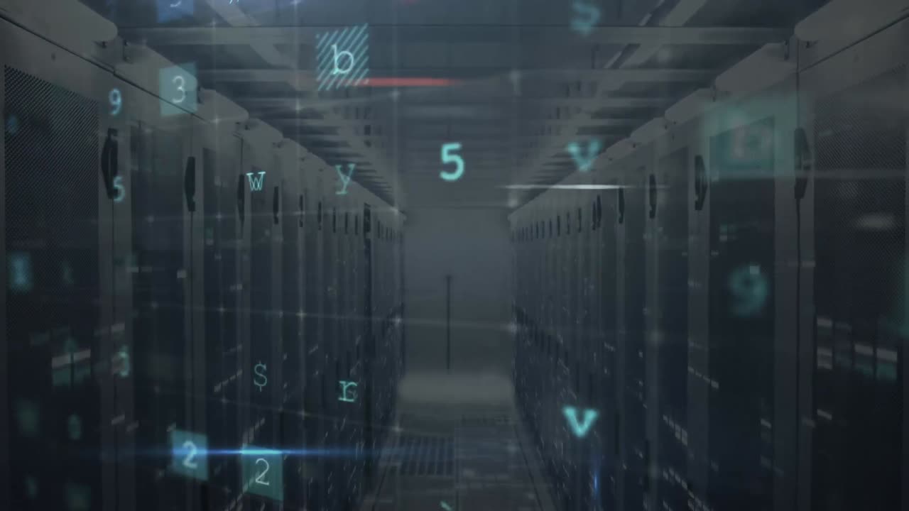 Animation of data processing over server room