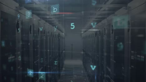animación del procesamiento de datos en la sala de servidores