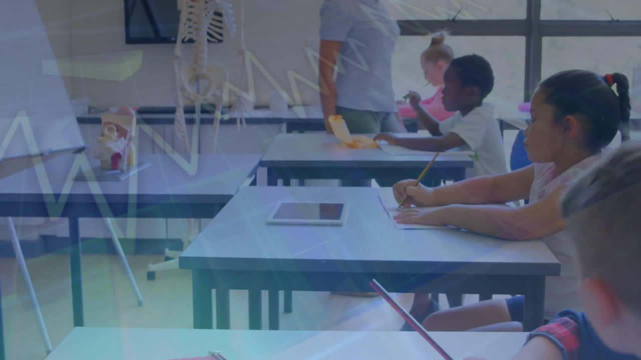 다양 한 여성 교사 에 대한 그래프 의 애니메이션 은 교실 에서 소년 에 대한 의심 을 해소 하고 있다