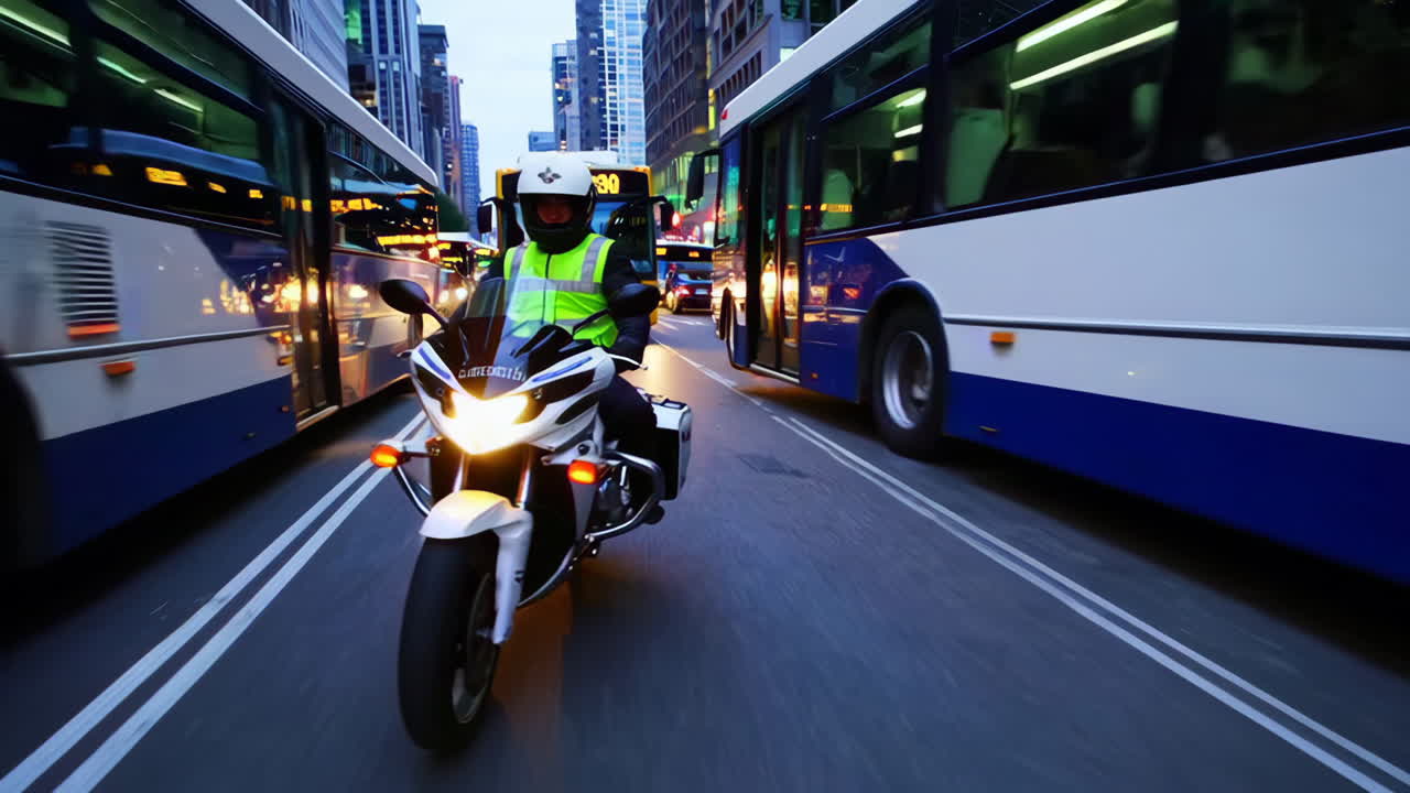 Motorcyclist in City Traffic