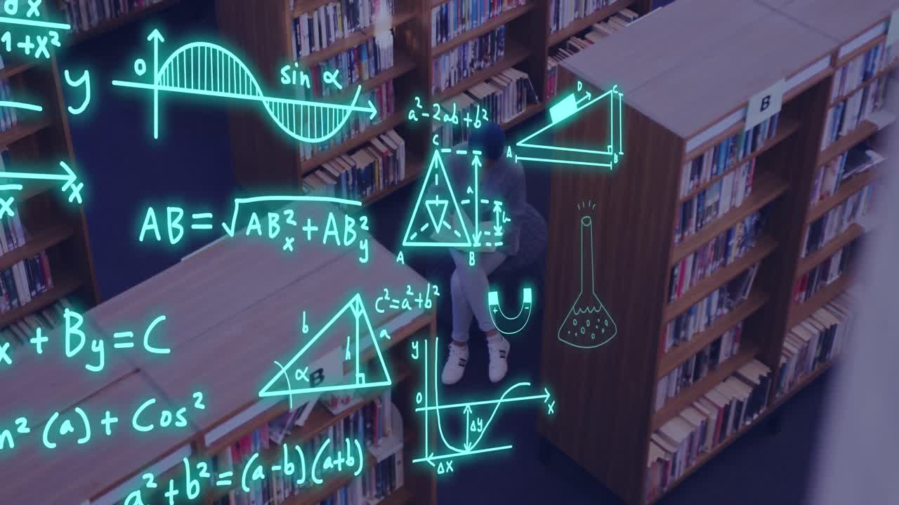 animación del procesamiento de datos científicos sobre una estudiante biracial