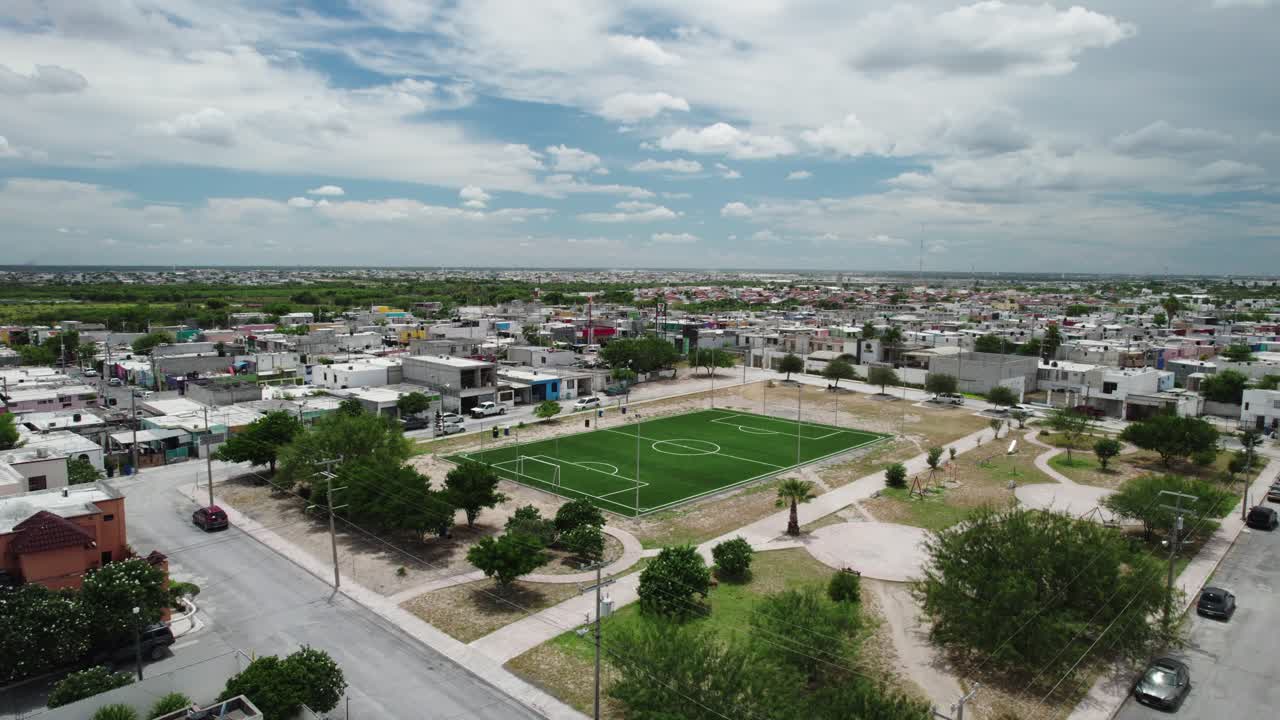 Mexico Football: Drone View of Small Soccer Field in Reynosa City