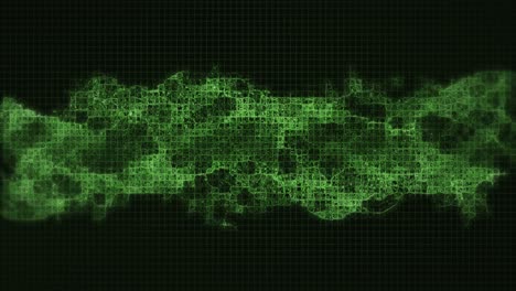 animation of a digital glowing pixelated green 3d double helix dna