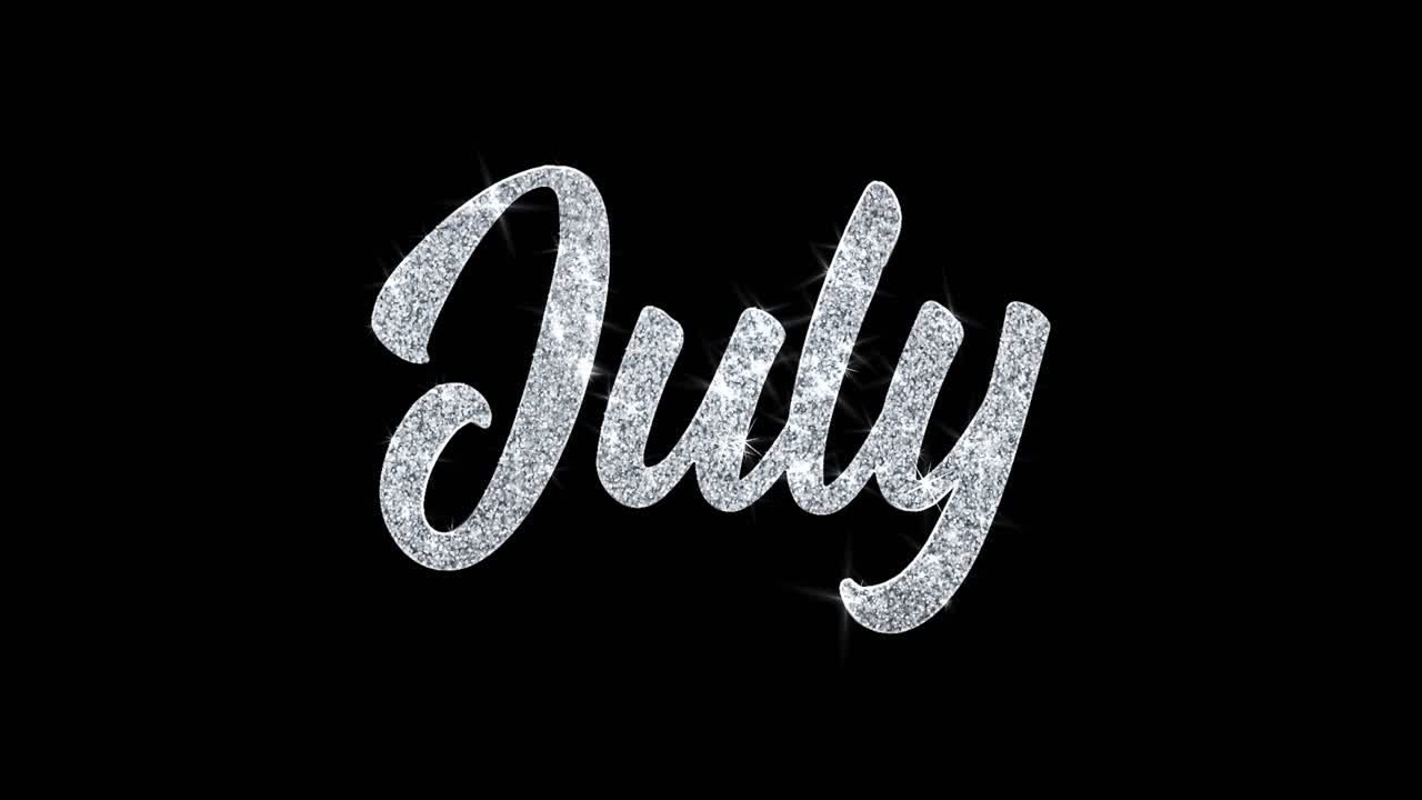 Glittery July Text on Black Background