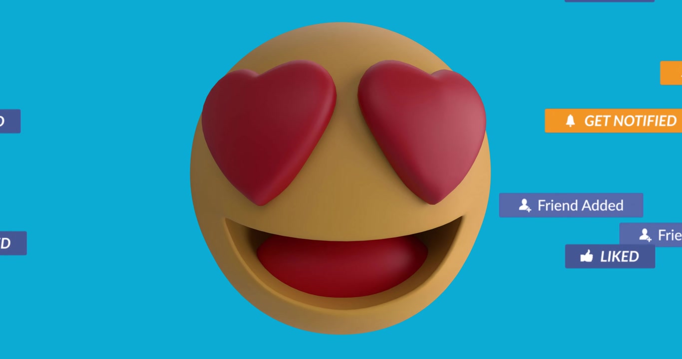 Notification badges appearing from right edge floating past centered emoji, visualizing engagement