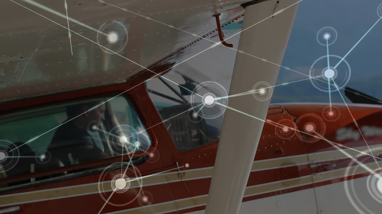 배경에서 비행기를 가진 연결의 글로벌 네트워크의 애니메이션