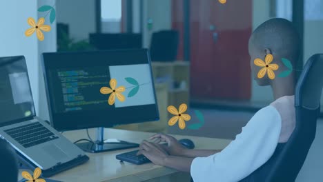 Animation-Von-Blumen-über-Verschiedenen-Geschäftsleuten-Im-Büro