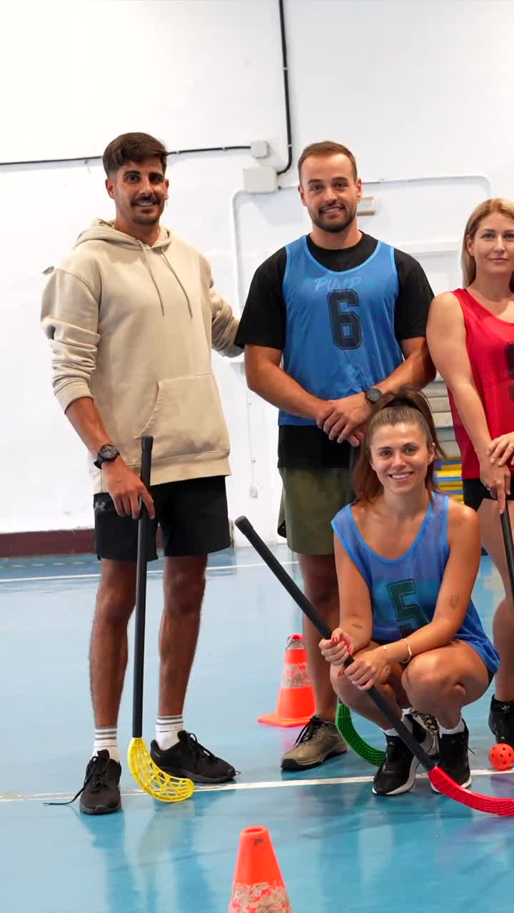 Floorball team poses for a photo