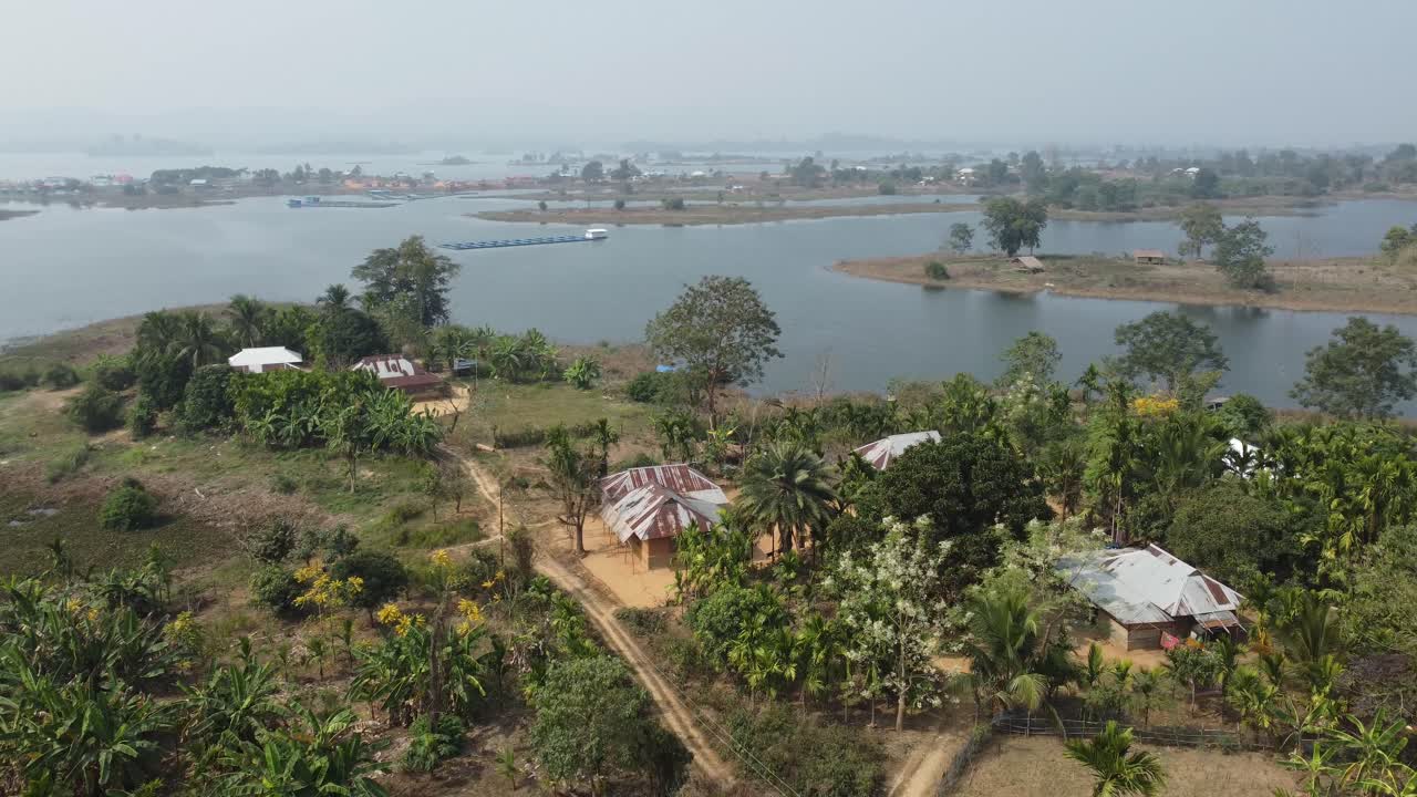 Drone view shot of vast lake in Tripura. Located on the Gomti River.