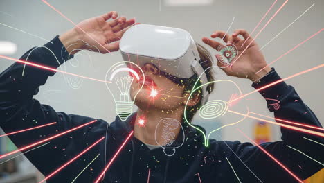 young person experiencing immersive virtual reality with dynamic light effects