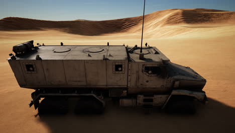 armoured military truck in desert