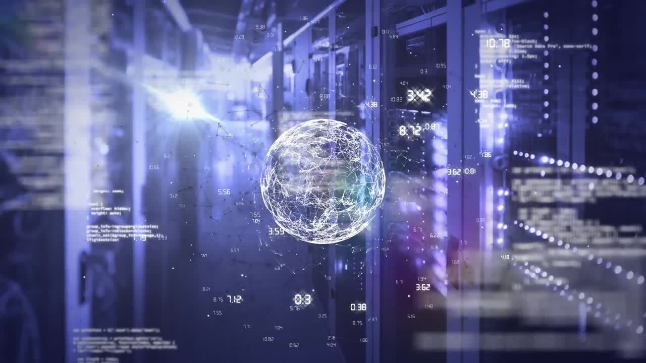 Animation af globus og databehandling over computerservere