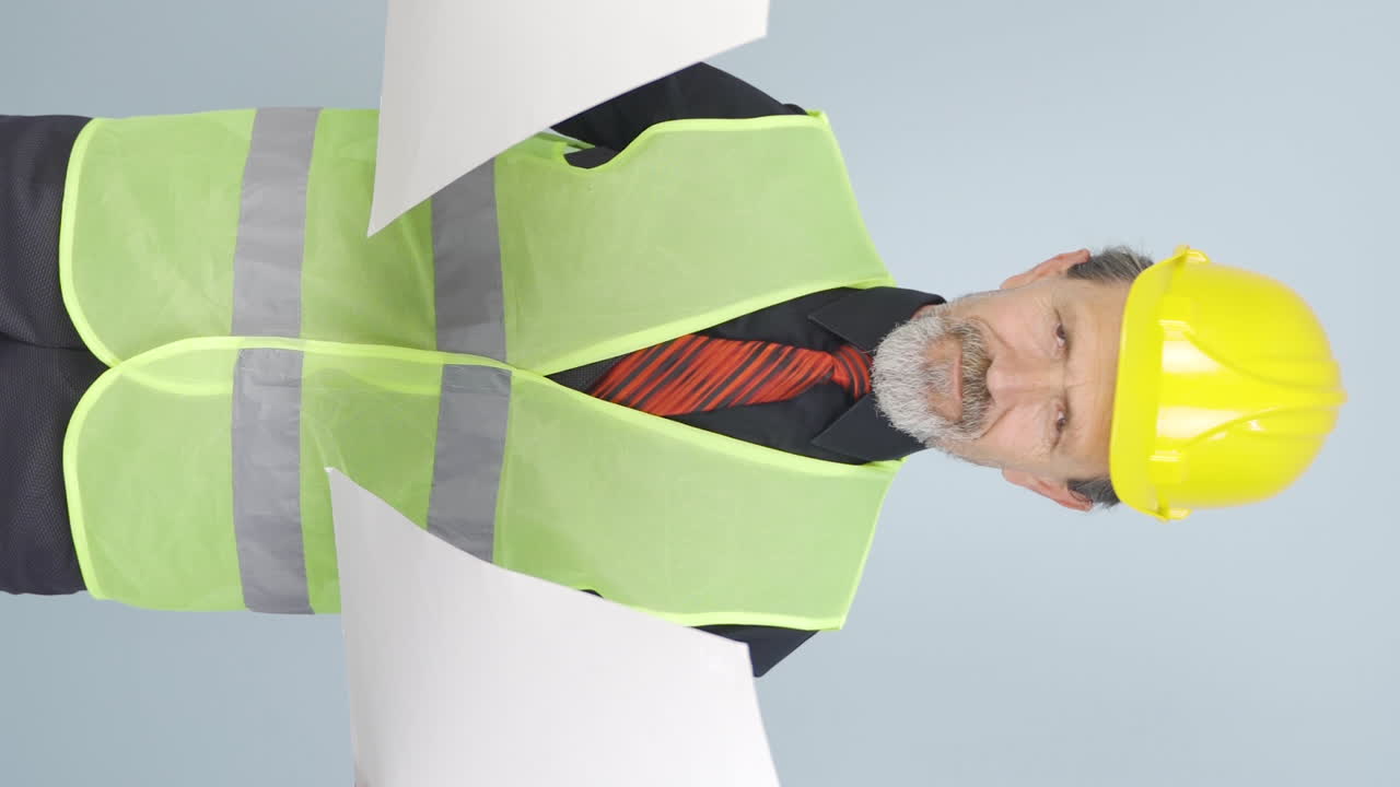 video vertical del viejo ingeniero asintiendo a la cámara.