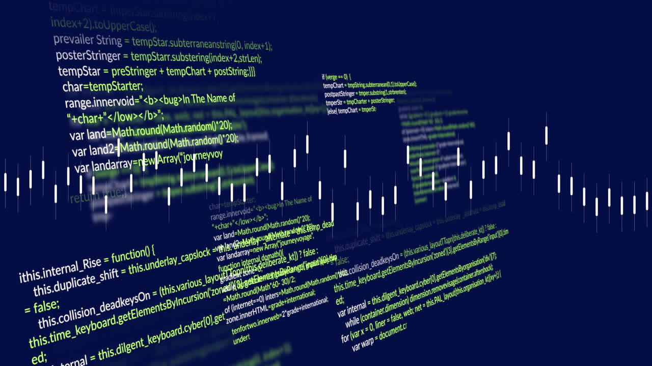 Animation of moving lines forming graph over computer language against abstract background