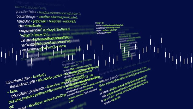 Animation of moving lines forming graph over computer language against abstract background