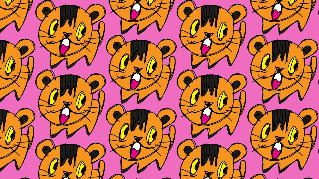 bambini che disegnano pop art sullo sfondo senza cuciture con il tema del gatto