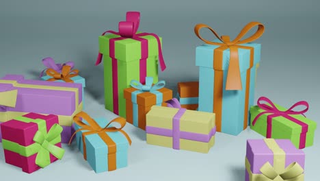 video of christmas presents with copy space over grey background