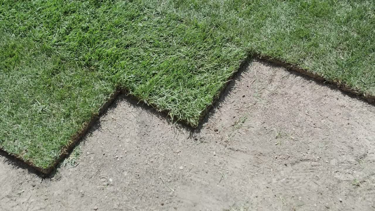 jardinero colocando césped en el patio privado con valla de madera