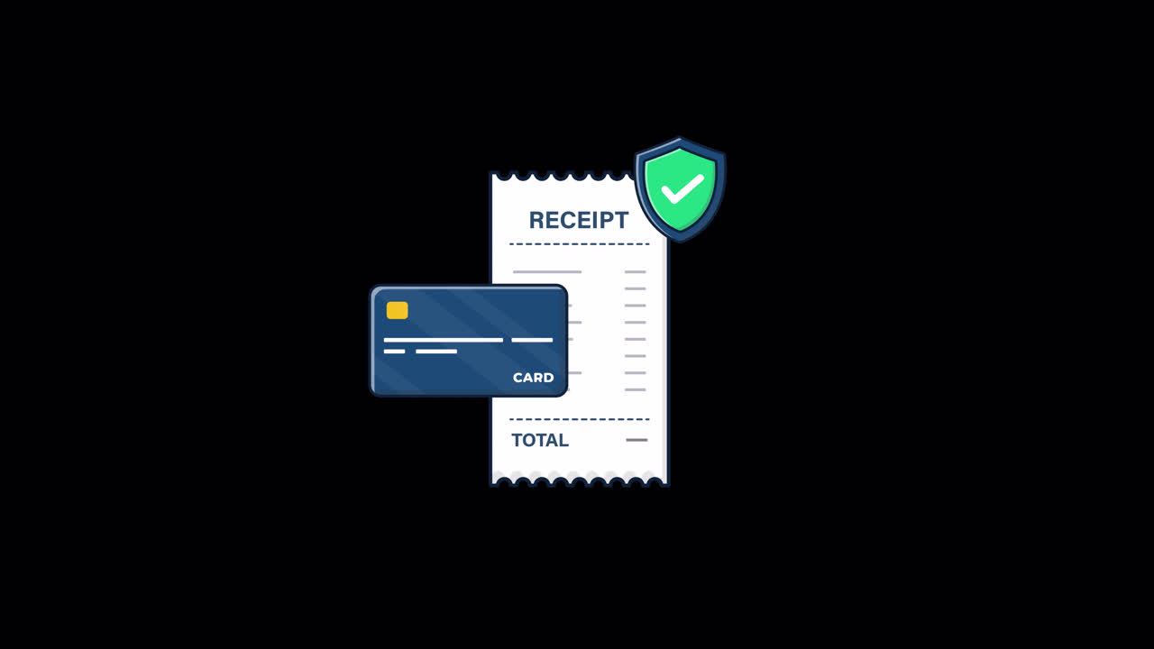 Animated Illustration of Payment Security with Receipt and Credit Card