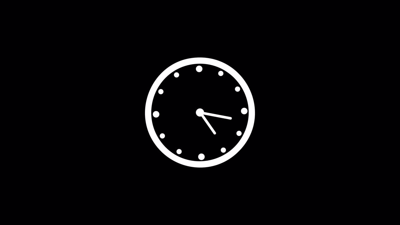 Animated White Clock Icon on Black Background