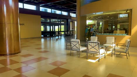 spacious lobby with seating and decor