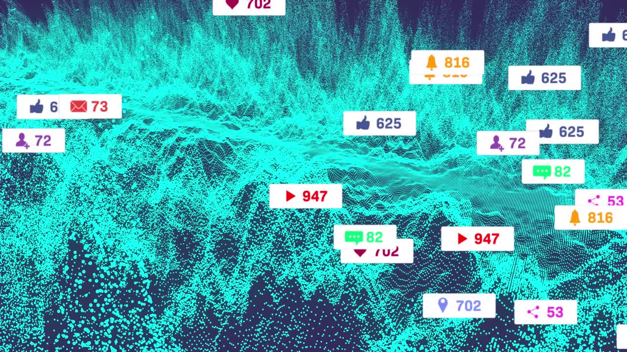 추상적인 배경에 역동적인 패턴을 형성하는 점 위에 알림 바의 애니메이션