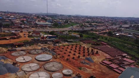 beautiful aerial of an factory under construction on a industrial lot in ibadan, nigeria, africa