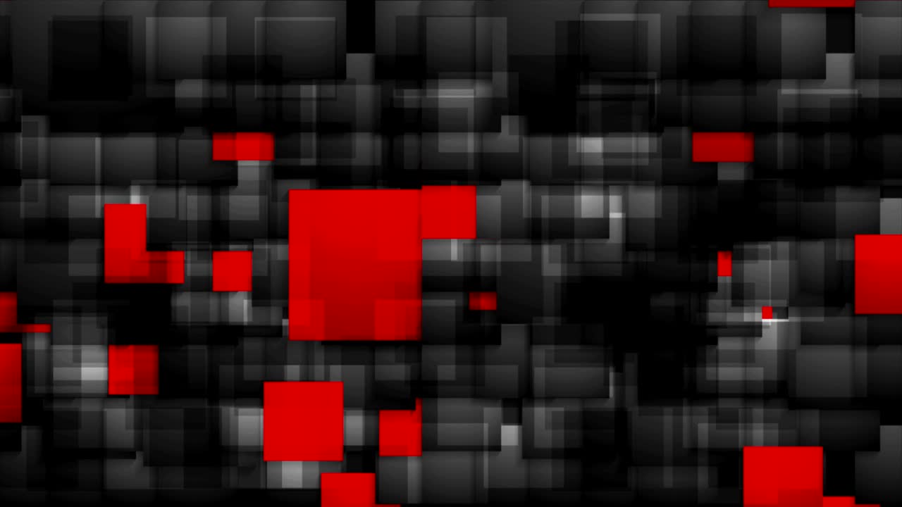 video animación de cuadrados brillantes de tecnología roja y negra