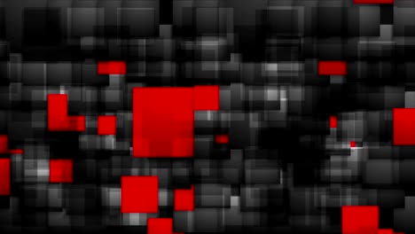 video animación de cuadrados brillantes de tecnología roja y negra