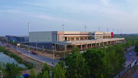 Aerial Shot Rotating Around Newly Built Distribution Warehouse