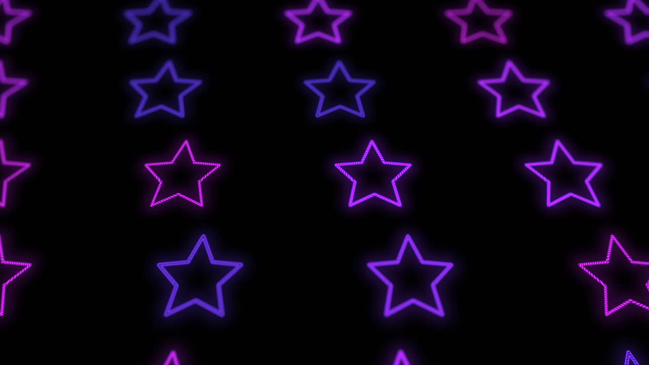 patrón de estrellas con luz púrpura de neón pulsante